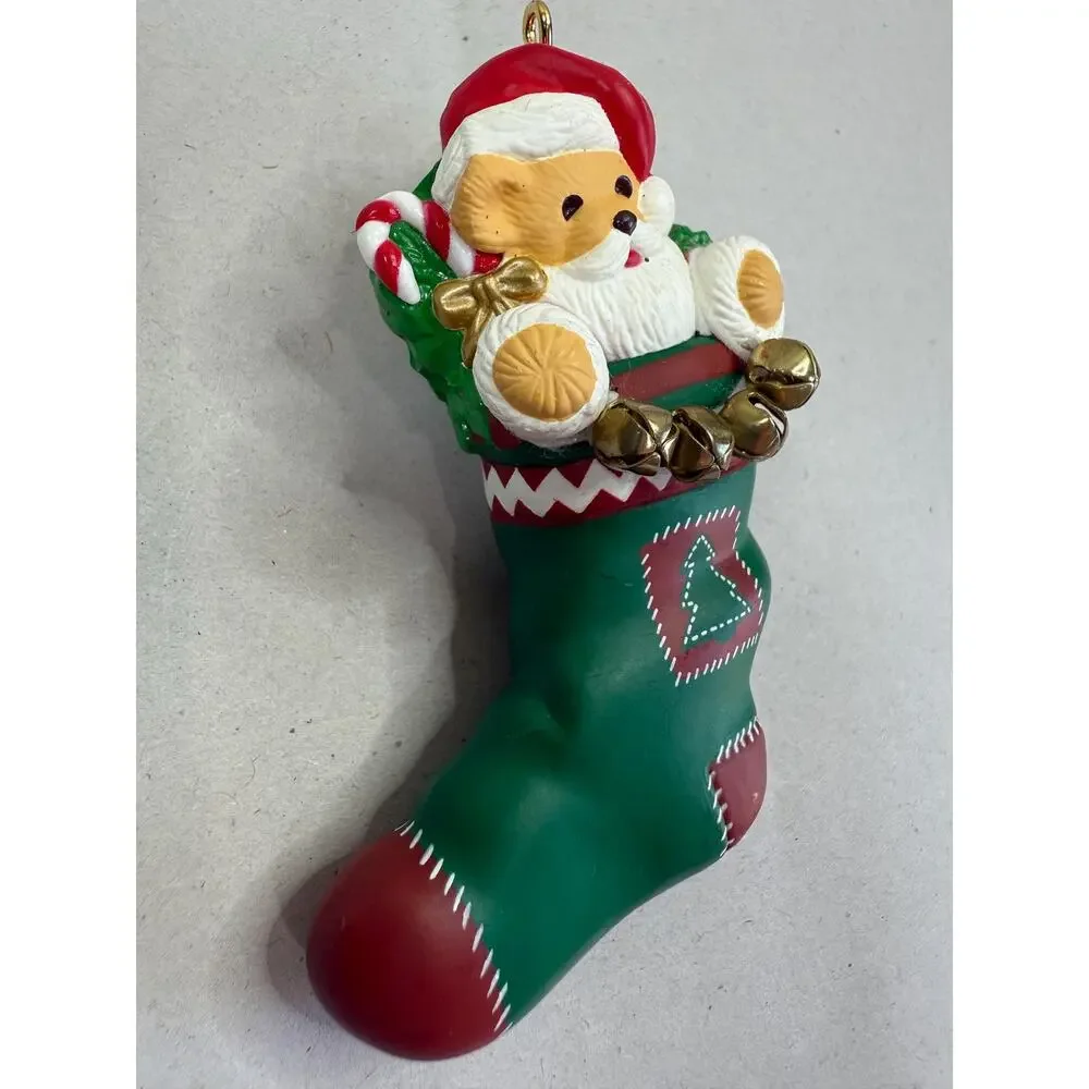 1996 Hallmark Christmas Stocking Ornament, Santa Face, Vintage Holiday Decor